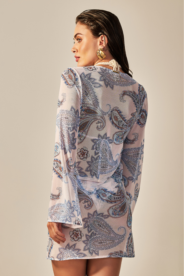 Vestido Sixty Curto Estampa Paisley Azul - Empress Brasil Nacional